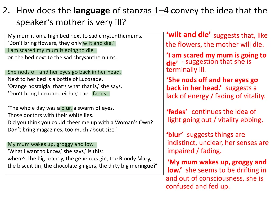 2 how does the language of stanzas 1 4 convey