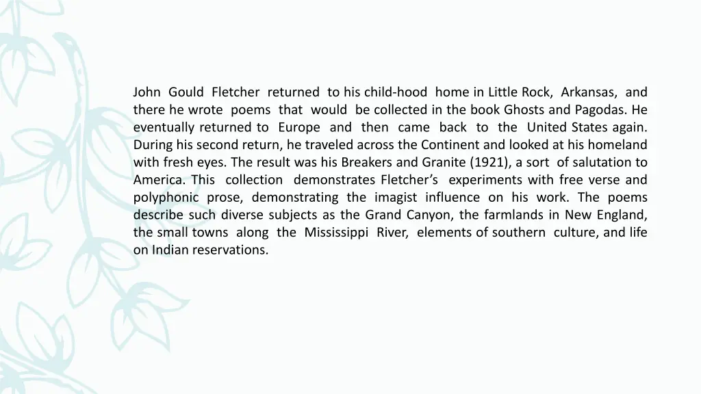 john gould fletcher returned to his child hood