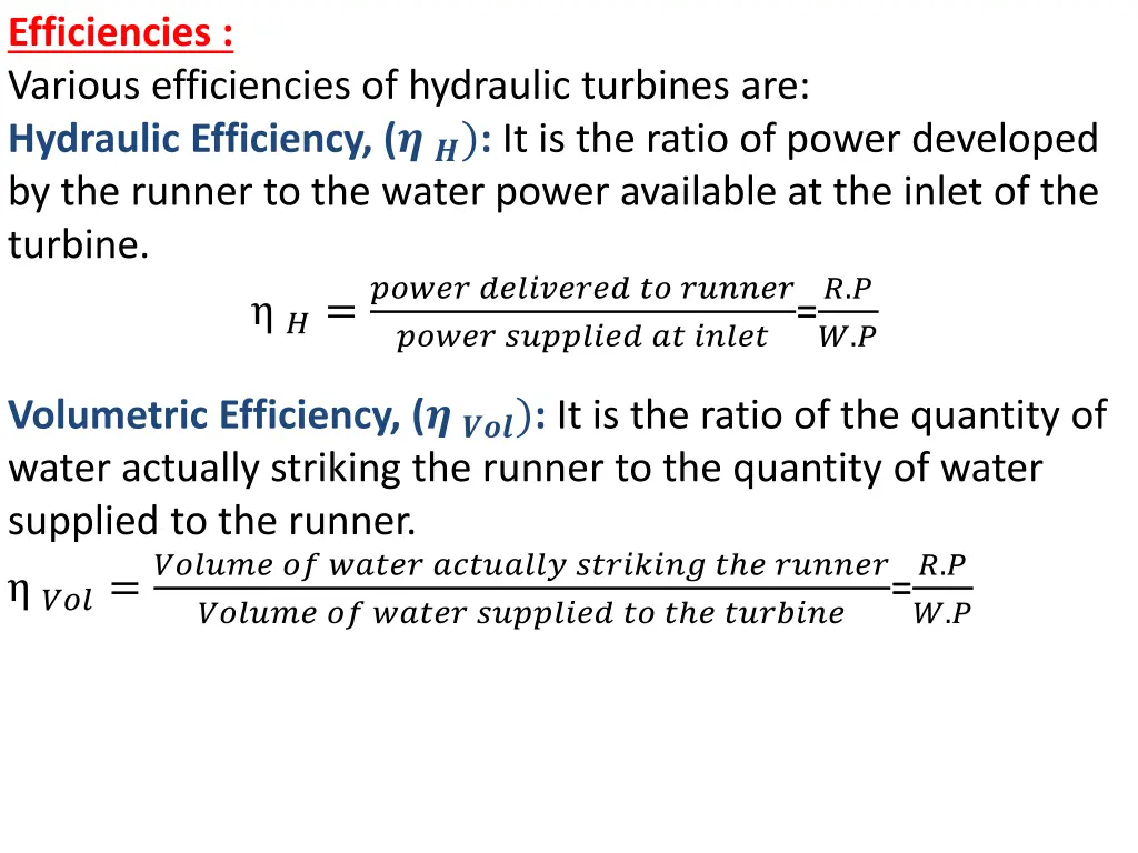 efficiencies various efficiencies of hydraulic