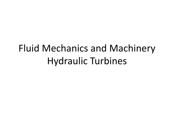 fluid mechanics and machinery hydraulic turbines