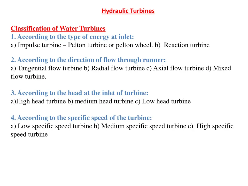 hydraulic turbines