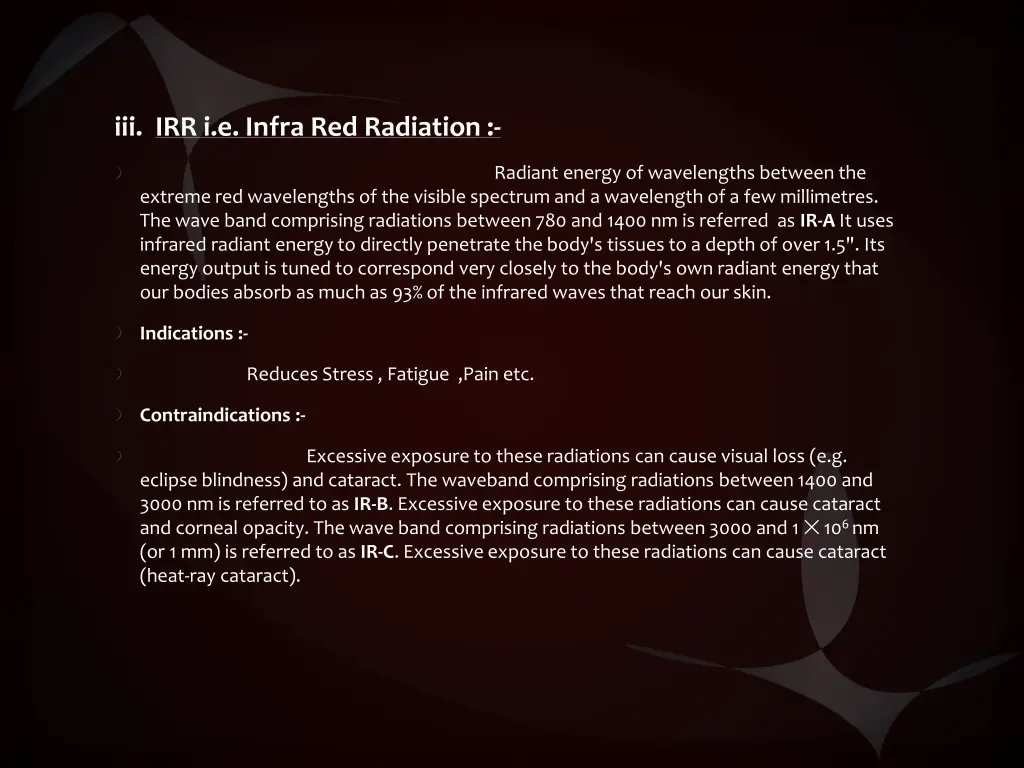 iii irr i e infra red radiation