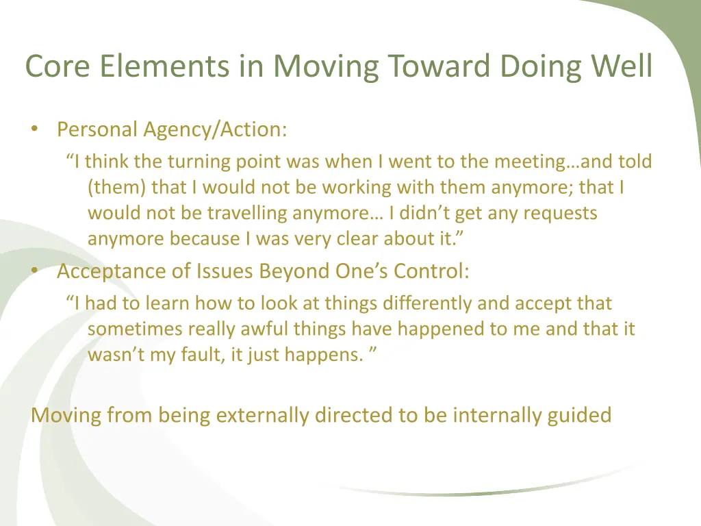 core elements in moving toward doing well 1