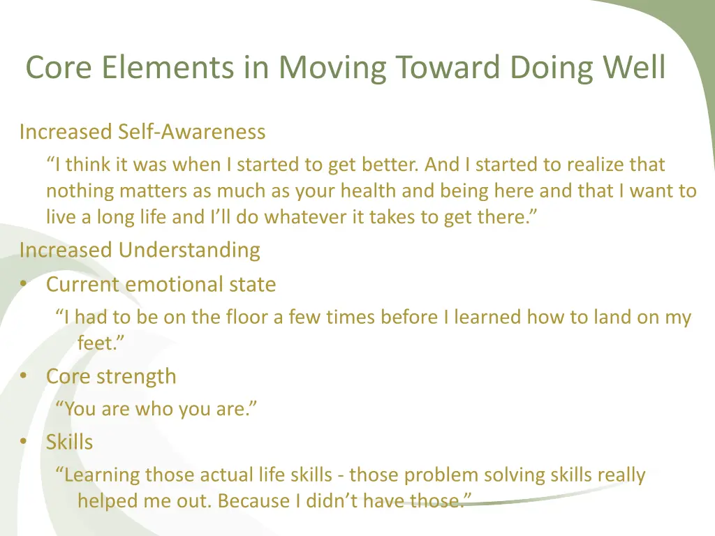 core elements in moving toward doing well