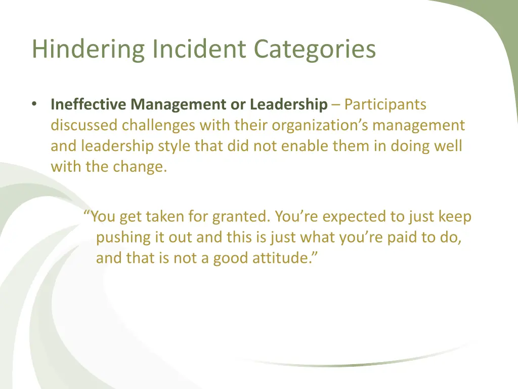 hindering incident categories 10