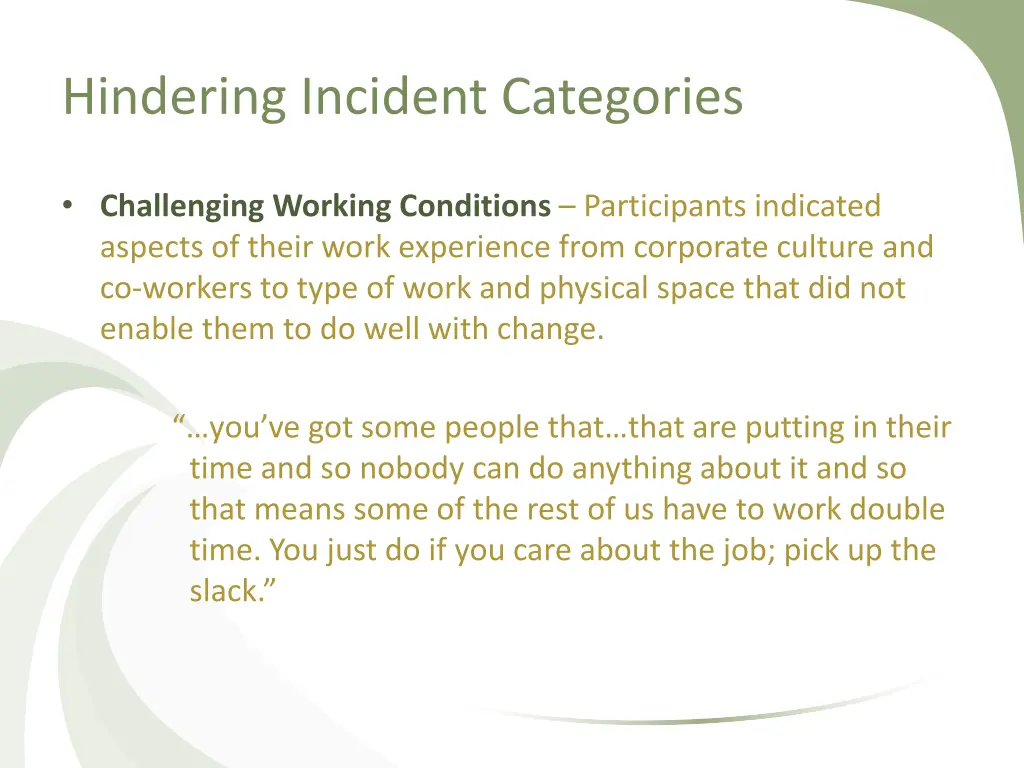 hindering incident categories 11