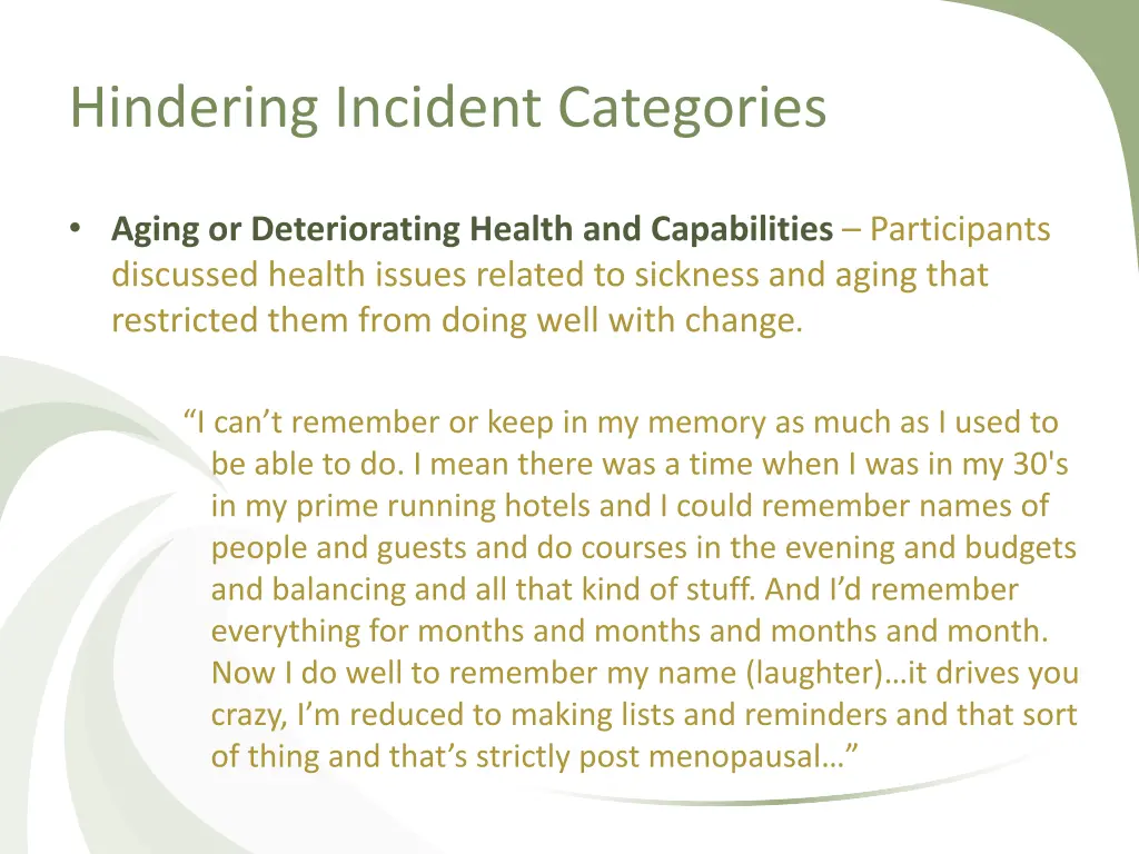 hindering incident categories 4