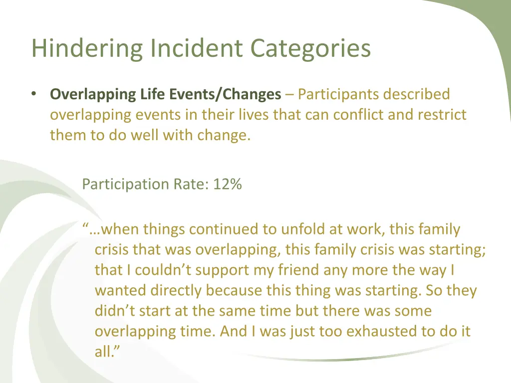 hindering incident categories 5