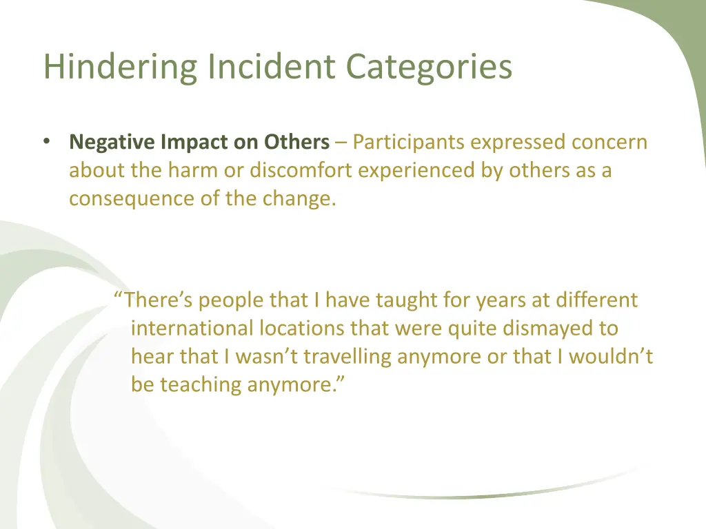 hindering incident categories 8