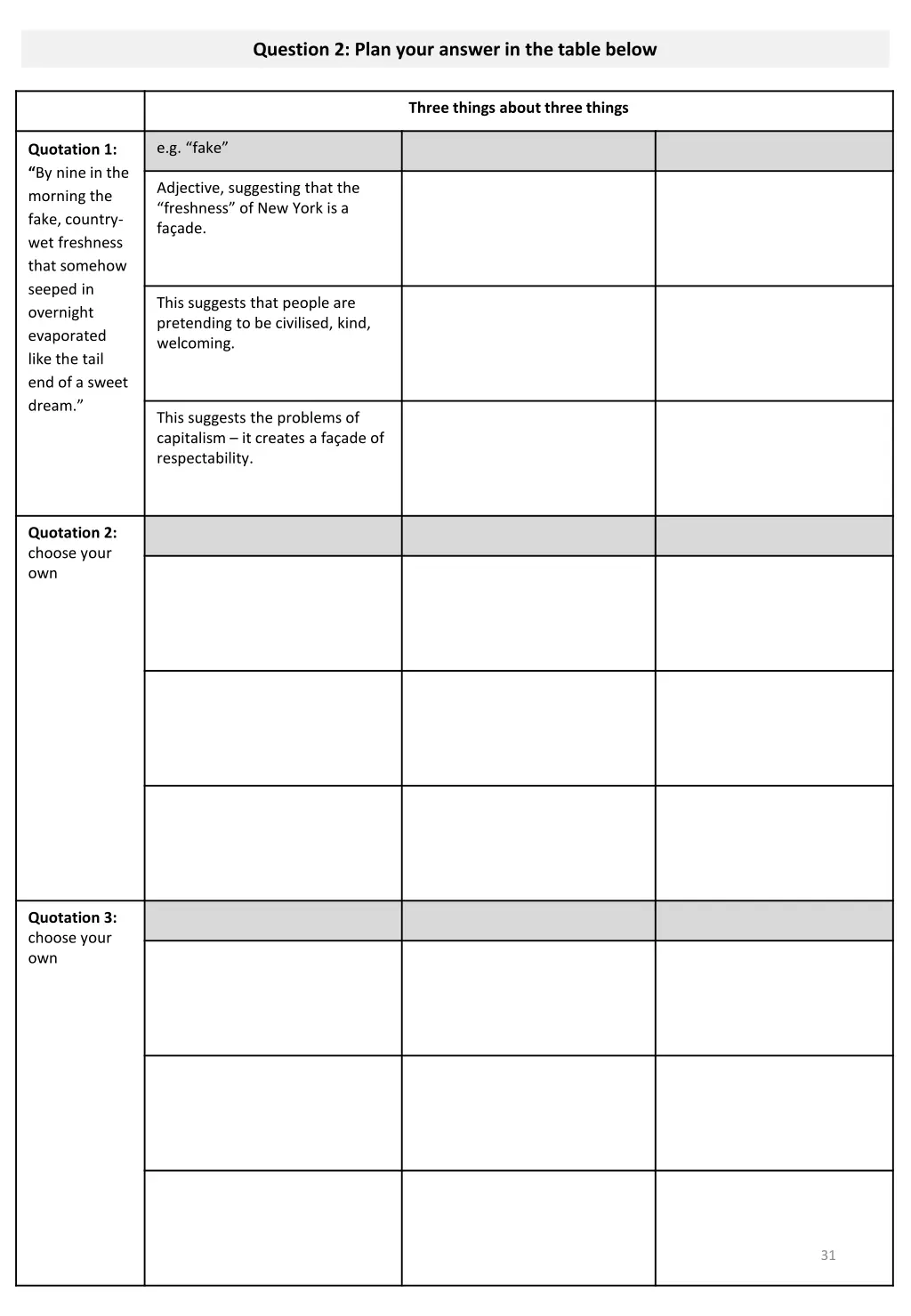 question 2 plan your answer in the table below 1