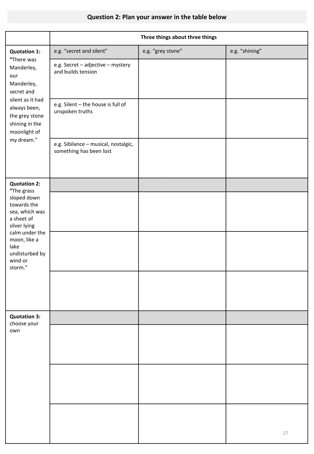 question 2 plan your answer in the table below