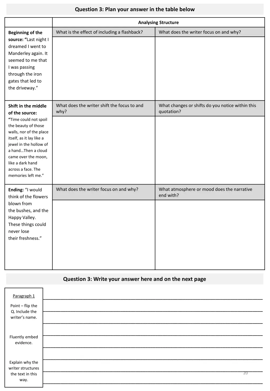 question 3 plan your answer in the table below