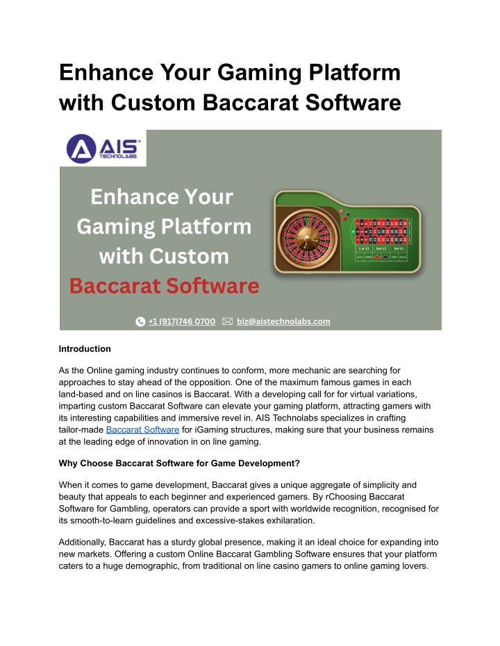 enhance your gaming platform with custom baccarat