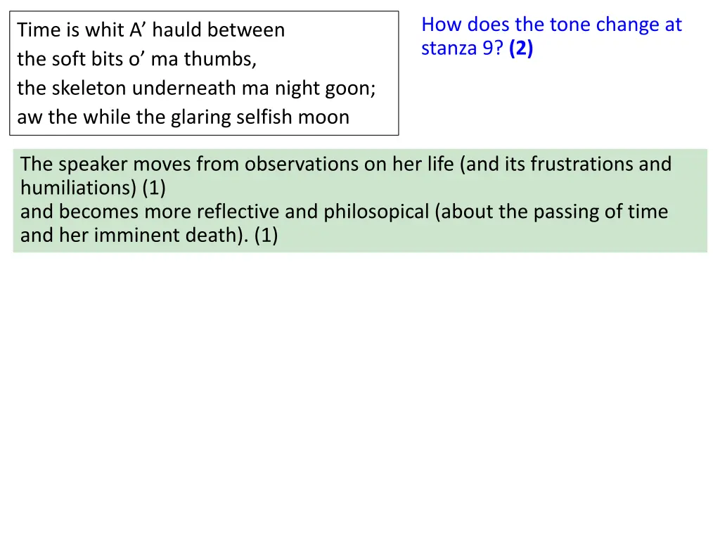 how does the tone change at stanza 9 2