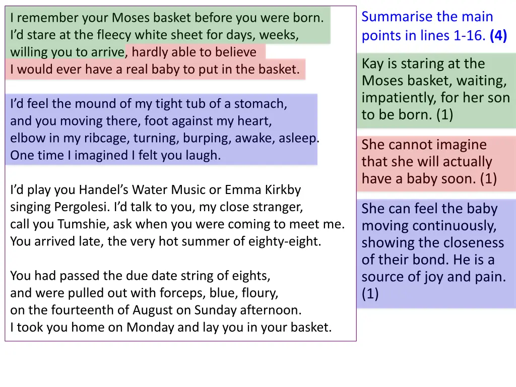 summarise the main points in lines 1 16 4