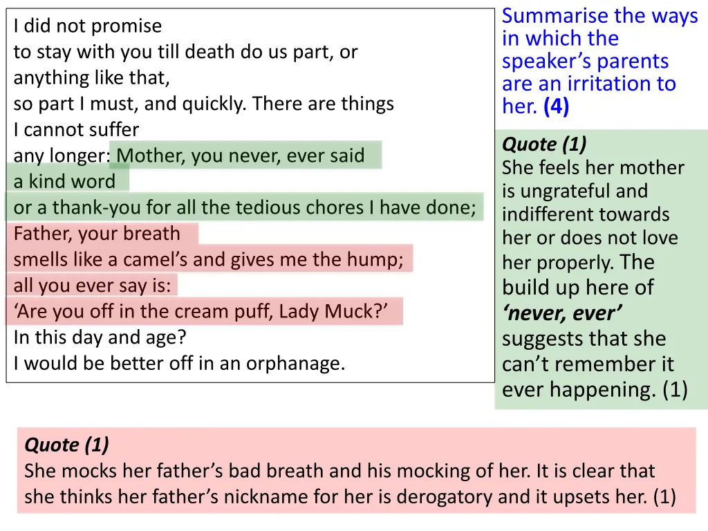 summarise the ways in which the speaker s parents