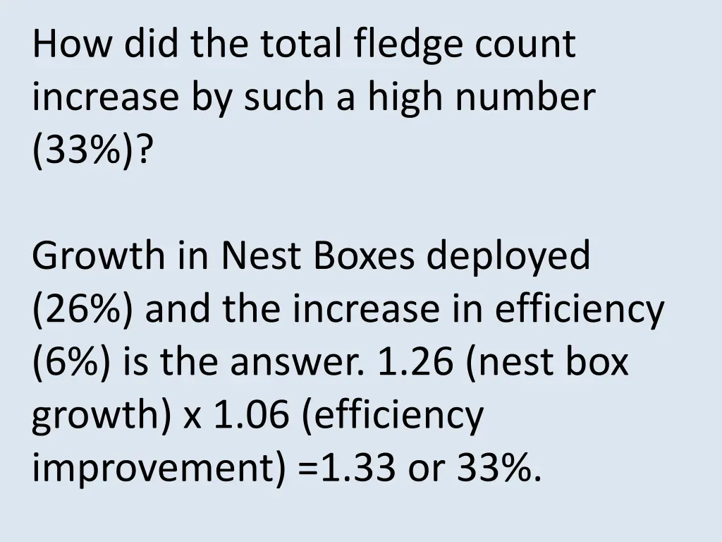 how did the total fledge count increase by such