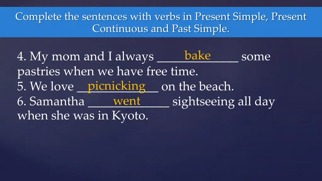 complete the sentences with verbs in present 1