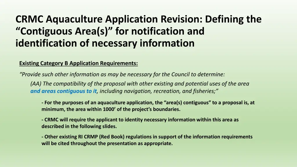 crmc aquaculture application revision defining