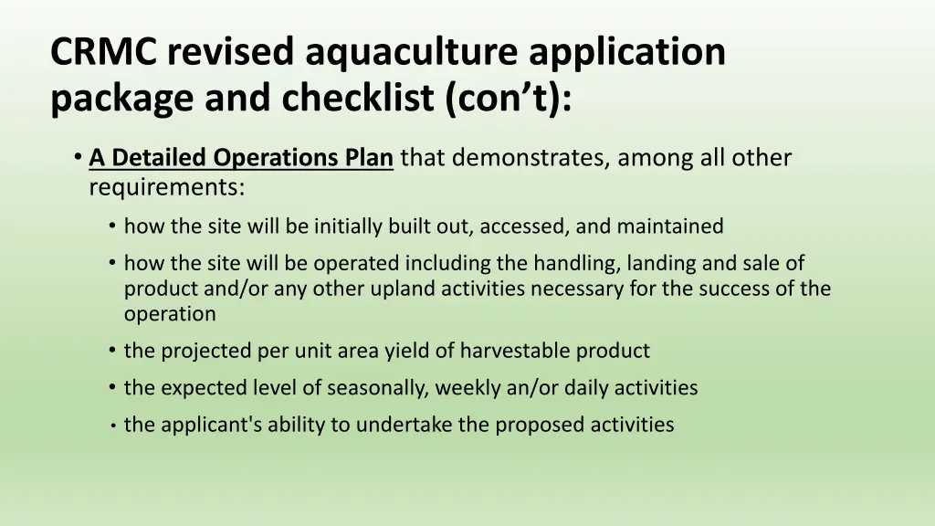 crmc revised aquaculture application package