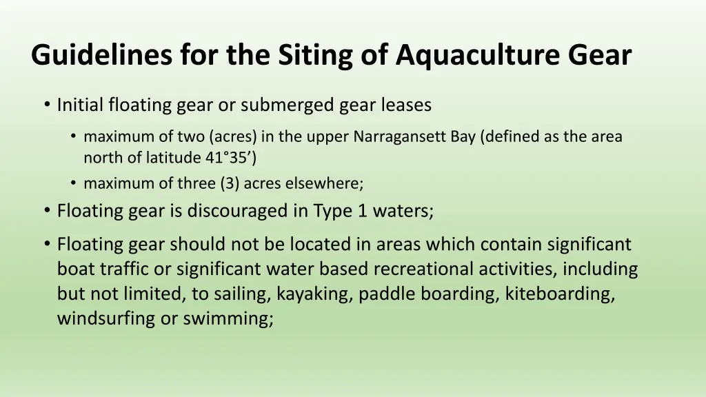 guidelines for the siting of aquaculture gear 1