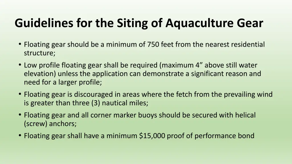 guidelines for the siting of aquaculture gear