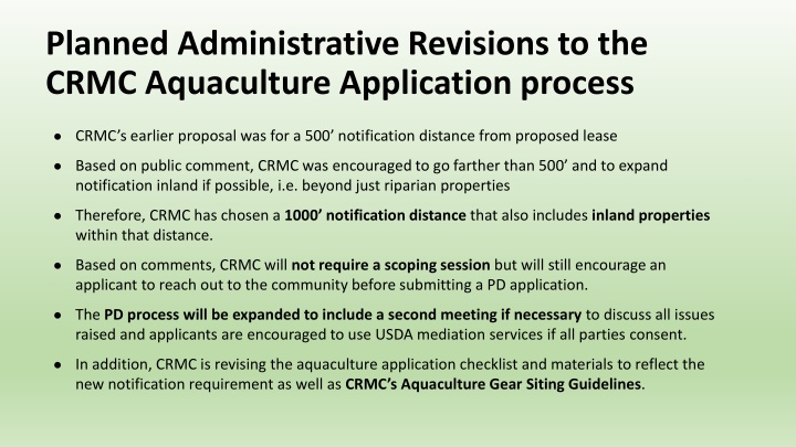 planned administrative revisions to the crmc