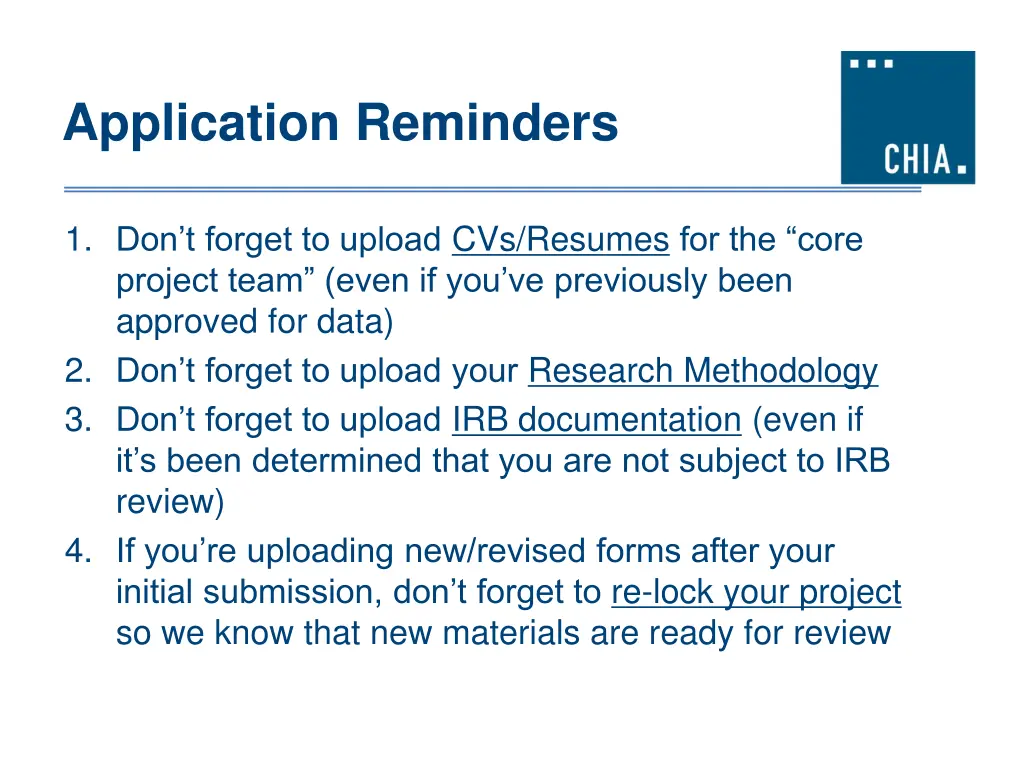 application reminders