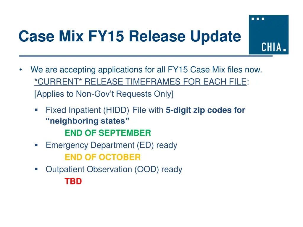 case mix fy15 release update