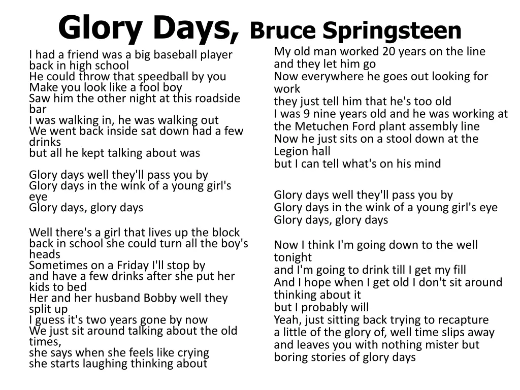 glory days bruce springsteen i had a friend