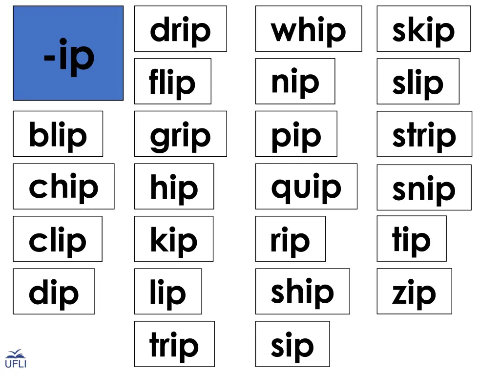 drip flip grip hip kip lip trip