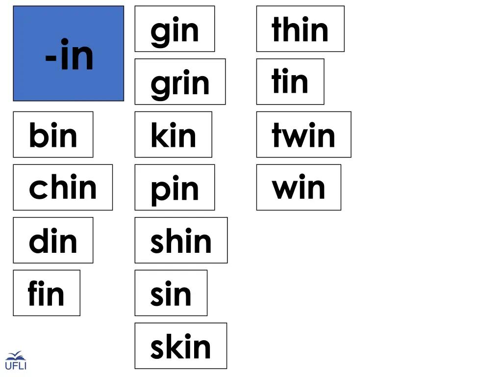 gin grin kin pin shin sin skin