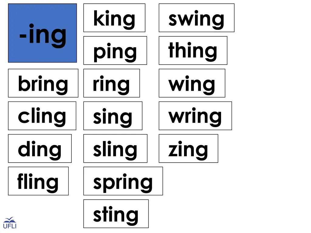 king ping ring sing sling spring sting