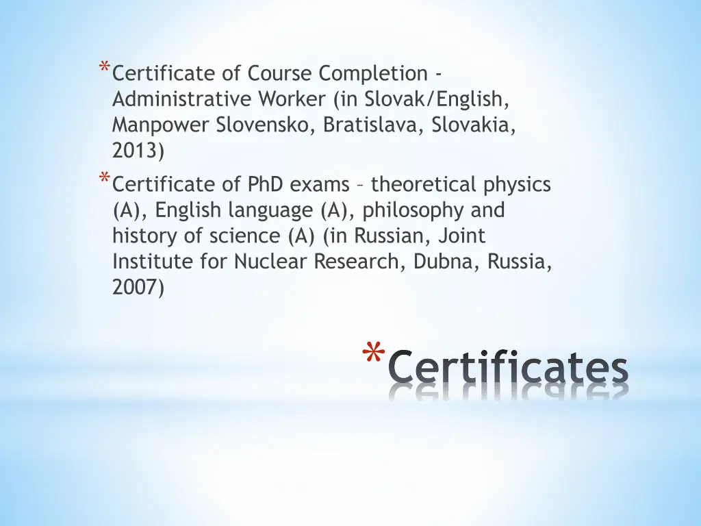 certificate of course completion administrative