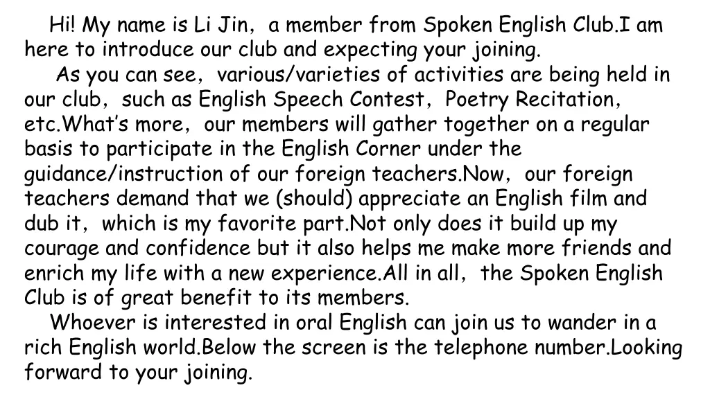 hi my name is li jin a member from spoken english