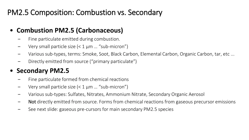 pm2 5 composition combustion vs secondary