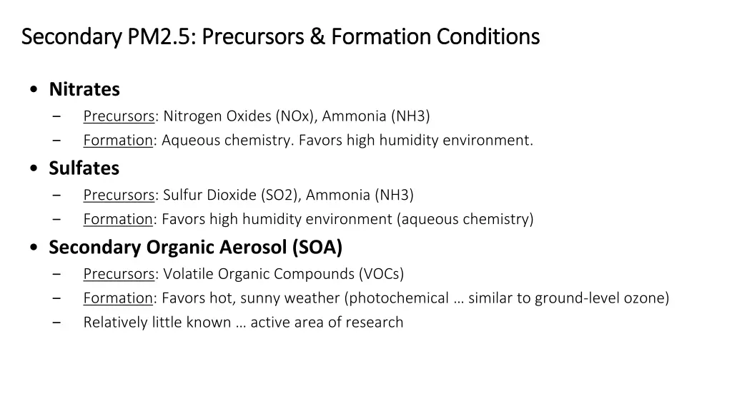 secondary pm2 5 precursors formation conditions