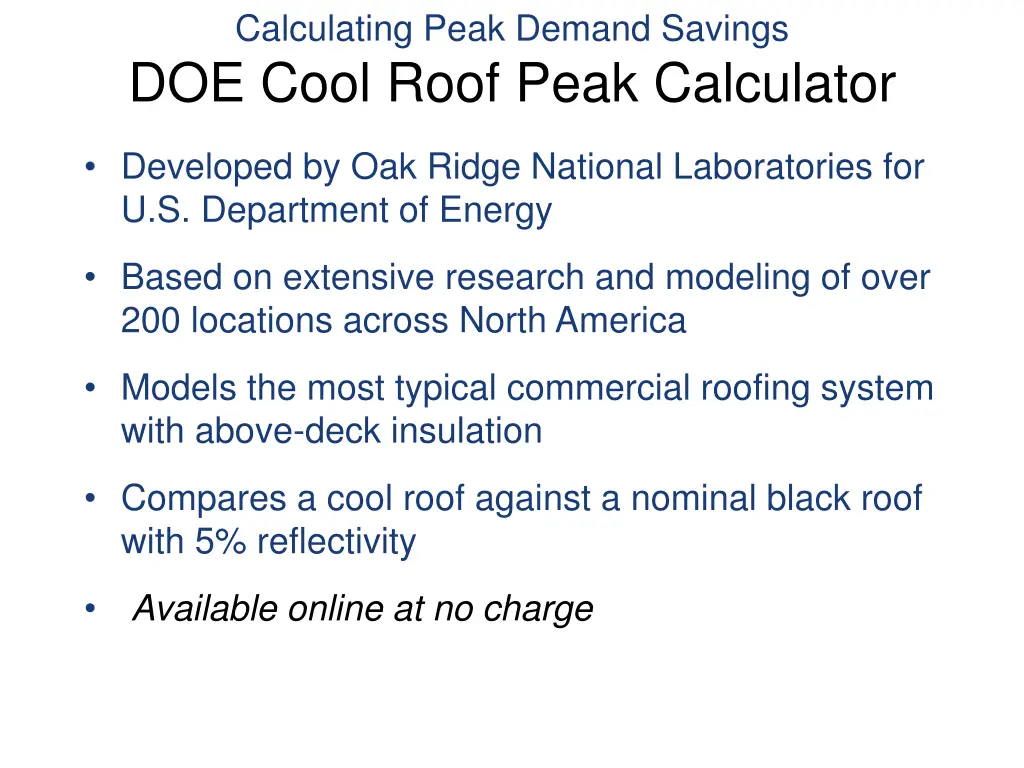 calculating peak demand savings doe cool roof