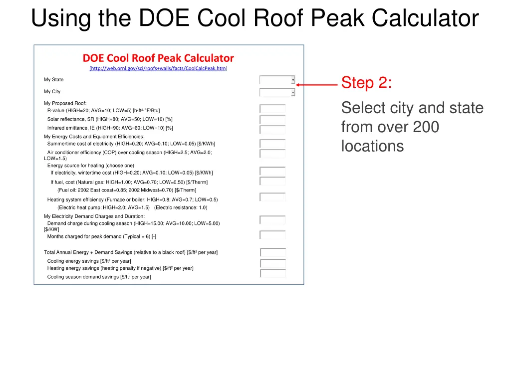 using the doe cool roof peak calculator 1