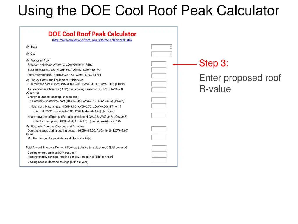 using the doe cool roof peak calculator 2