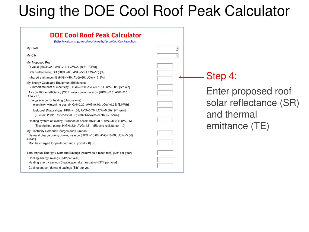 using the doe cool roof peak calculator 3