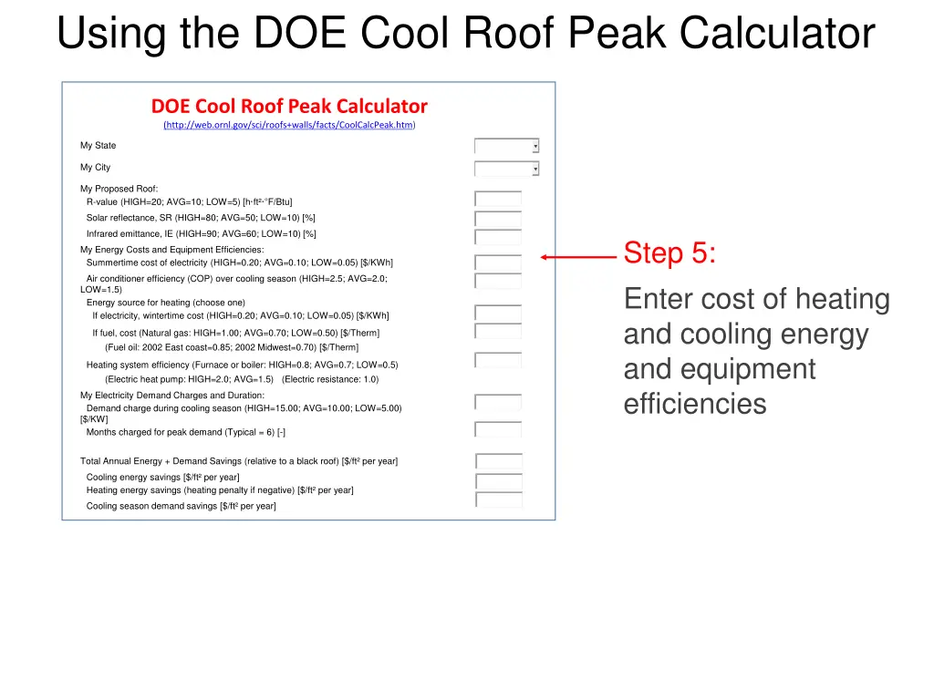 using the doe cool roof peak calculator 4