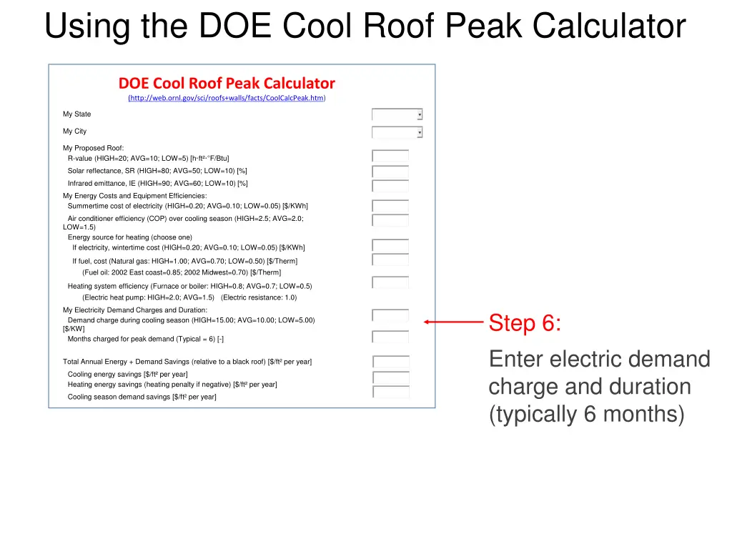 using the doe cool roof peak calculator 5