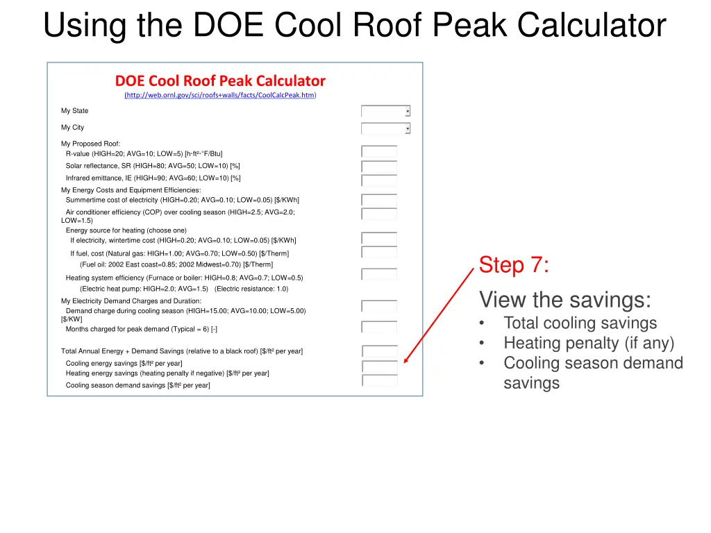 using the doe cool roof peak calculator 6