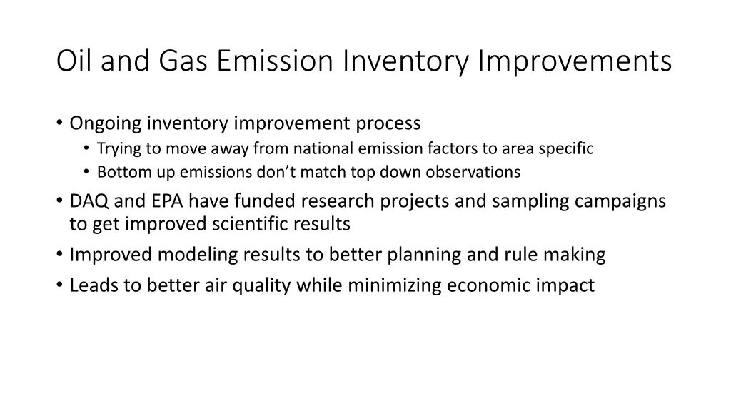 oil and gas emission inventory improvements