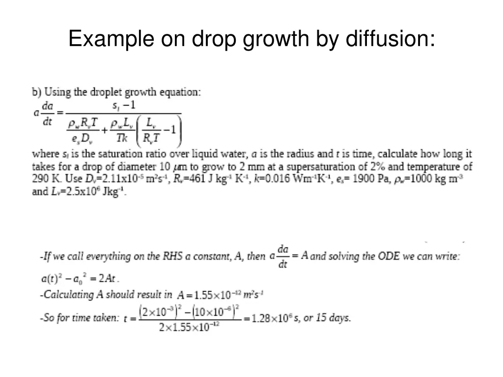 example on drop growth by diffusion