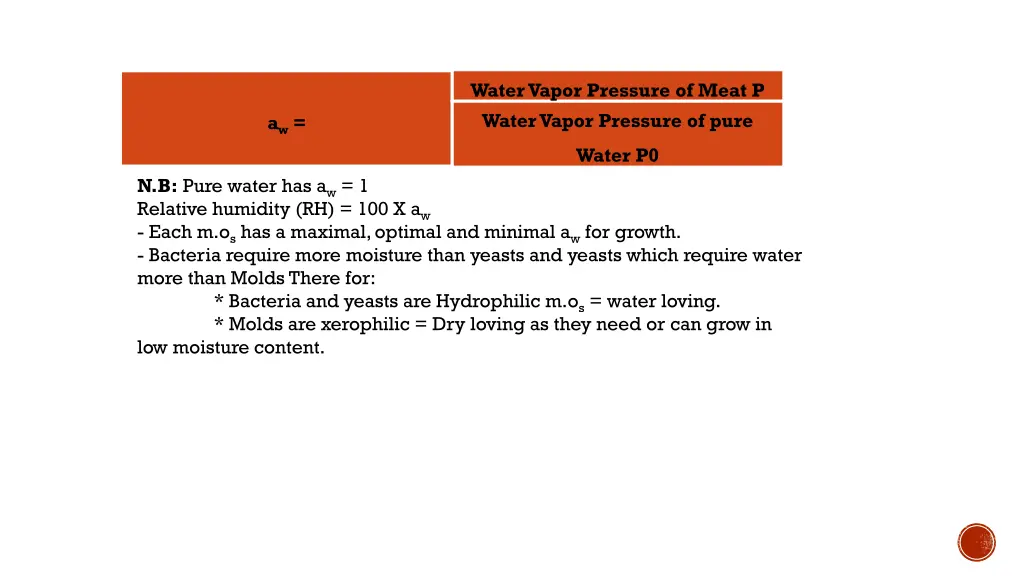 water vapor pressure of meat p water vapor