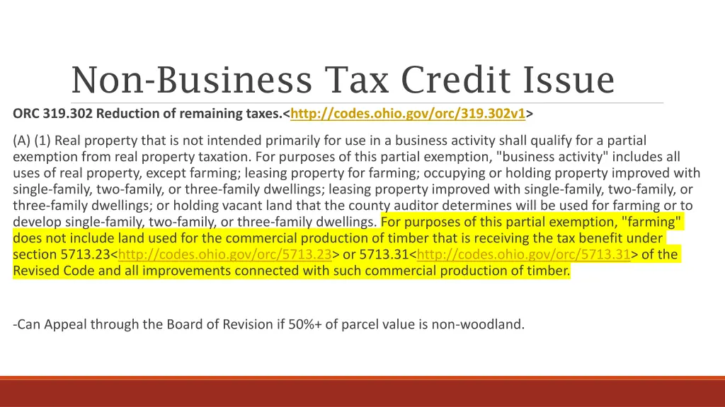 non business tax credit issue