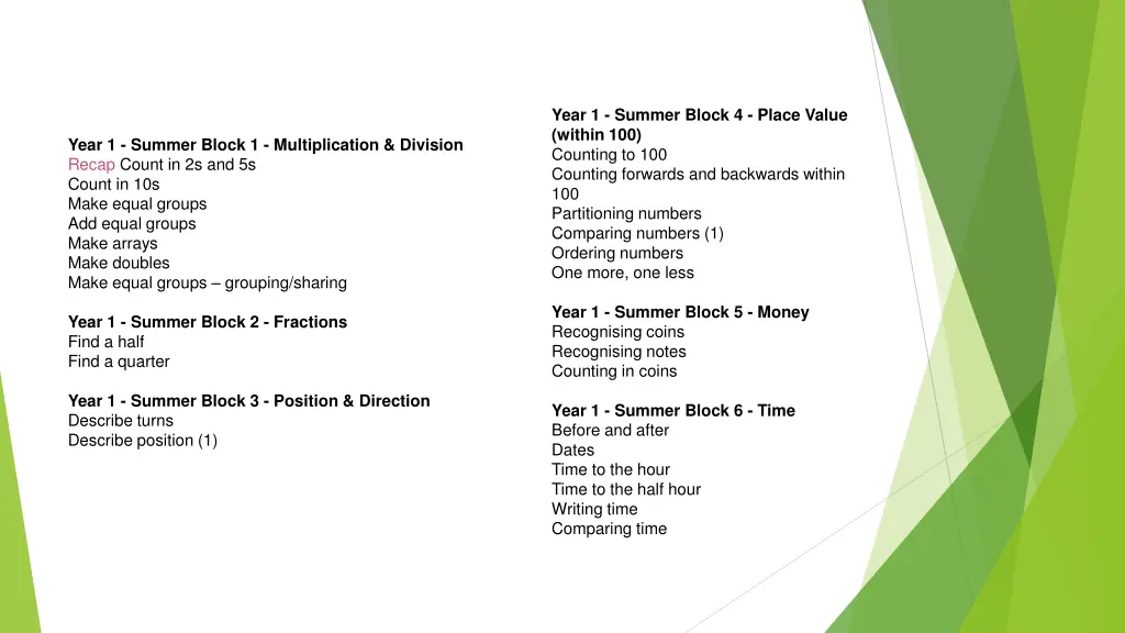 year 1 summer block 4 place value within