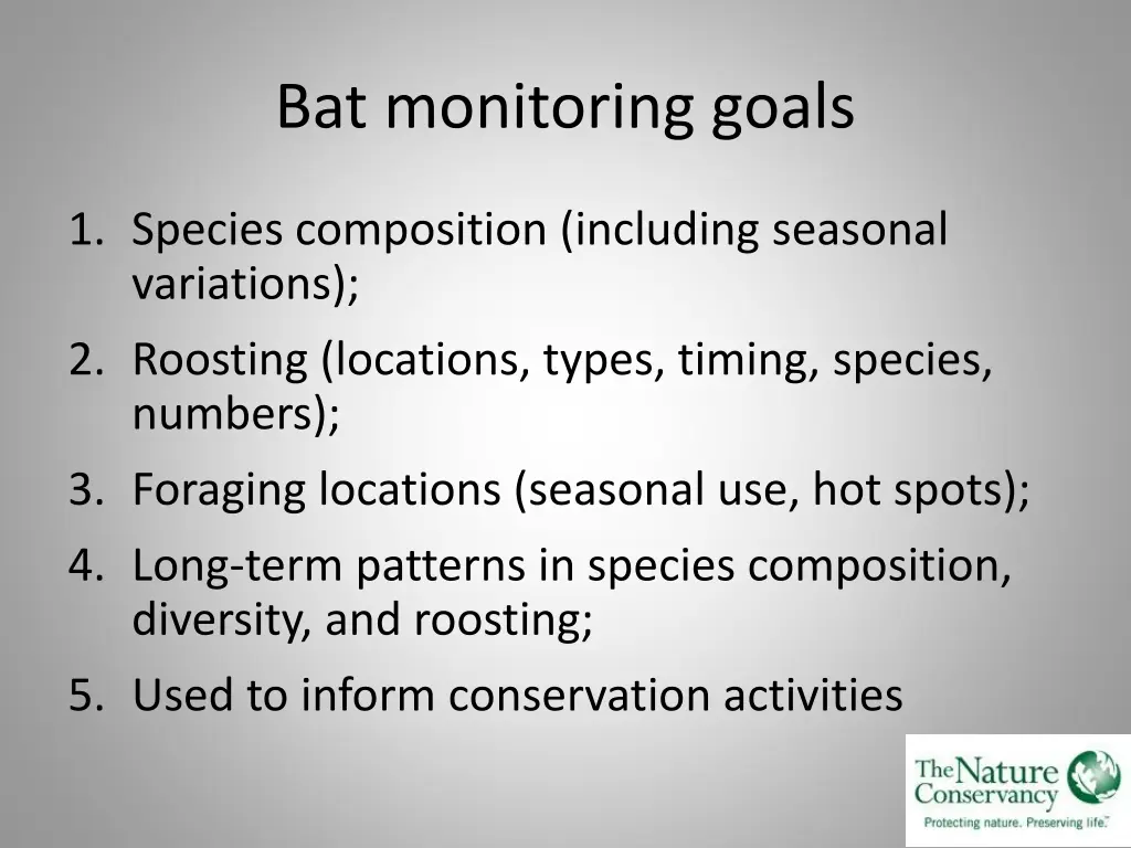 bat monitoring goals